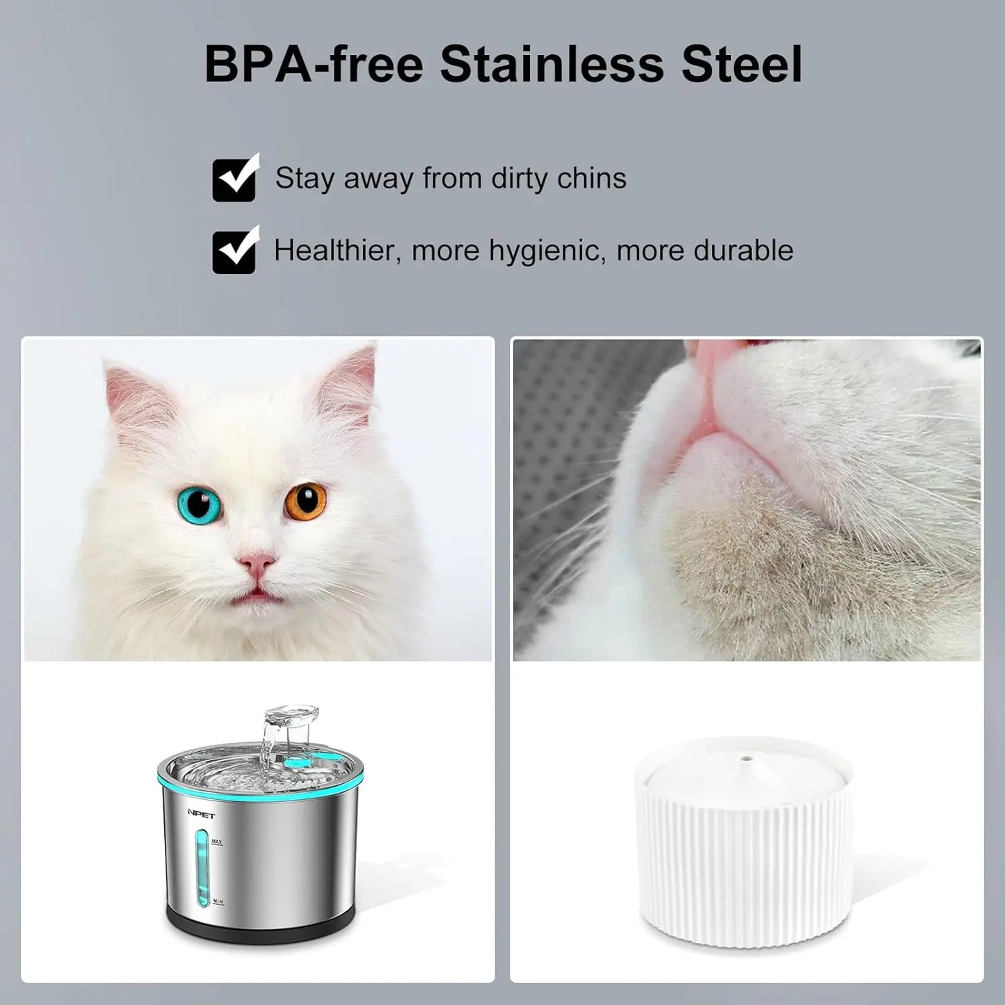 1.5L Stainless Steel Cat Water Fountain with LED Indicator – Quiet, Durable & Dishwasher Safe