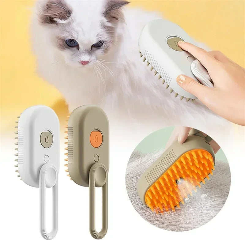 3-in-1 Electric Pet Grooming Brush with Steam Spray - USB Rechargeable Cat and Dog Hair Comb with Massage Feature