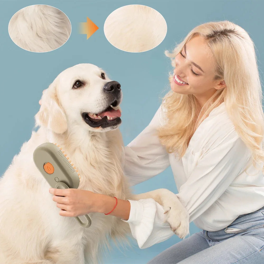 3-in-1 Electric Pet Grooming Brush with Steam Spray – USB Rechargeable Cat & Dog Comb with Massage Feature