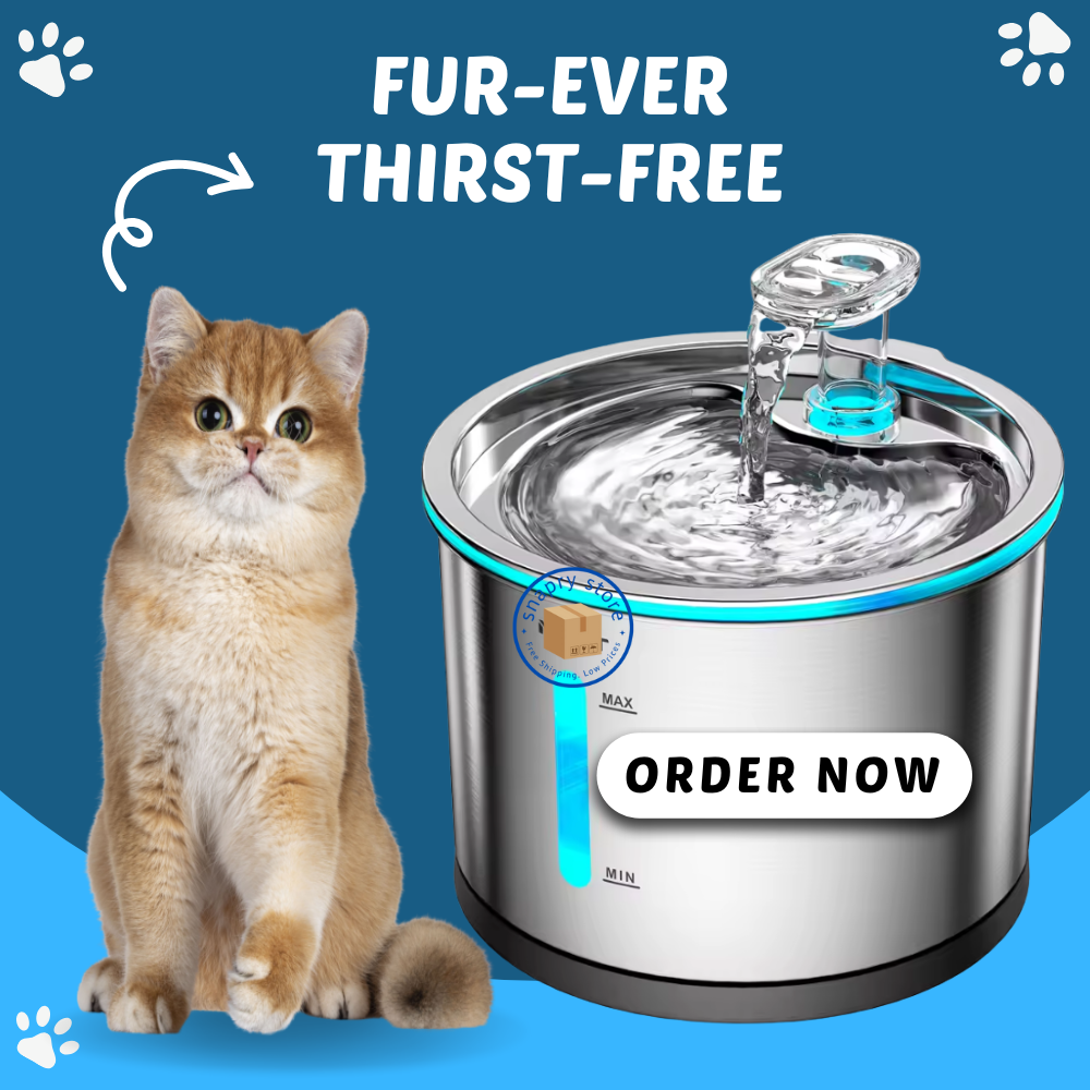 1.5L Stainless Steel Cat Water Fountain with LED Indicator – Quiet, Durable & Dishwasher Safe