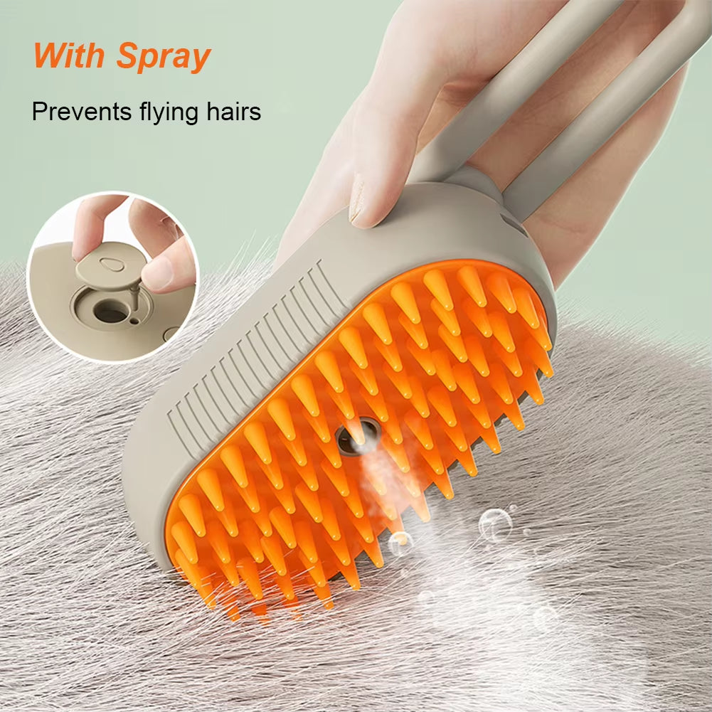 3-in-1 Electric Pet Grooming Brush with Steam Spray - USB Rechargeable Cat and Dog Hair Comb with Massage Feature