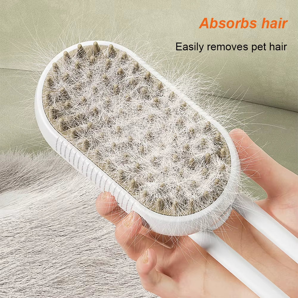 3-in-1 Electric Pet Grooming Brush with Steam Spray - USB Rechargeable Cat and Dog Hair Comb with Massage Feature