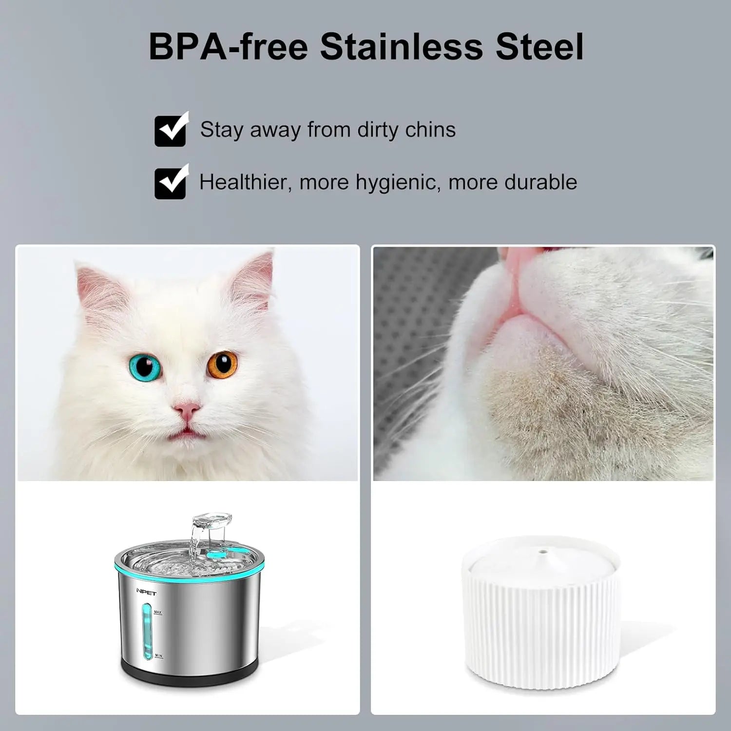 1.5L Stainless Steel Cat Water Fountain with LED Indicator – Quiet, Durable & Dishwasher Safe