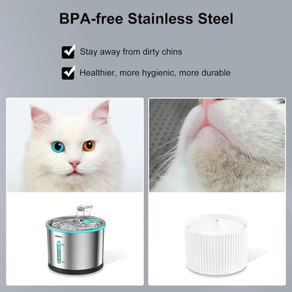 1.5L Stainless Steel Cat Water Fountain with LED Indicator – Quiet, Durable & Dishwasher Safe