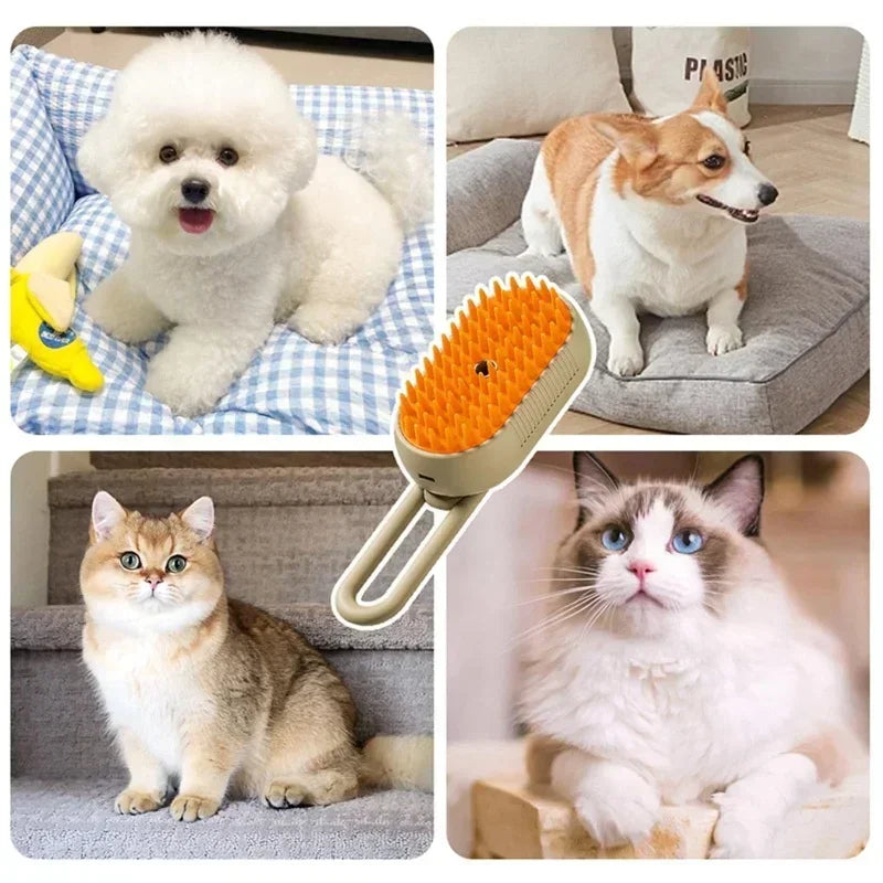 3-in-1 Electric Pet Grooming Brush with Steam Spray - USB Rechargeable Cat and Dog Hair Comb with Massage Feature