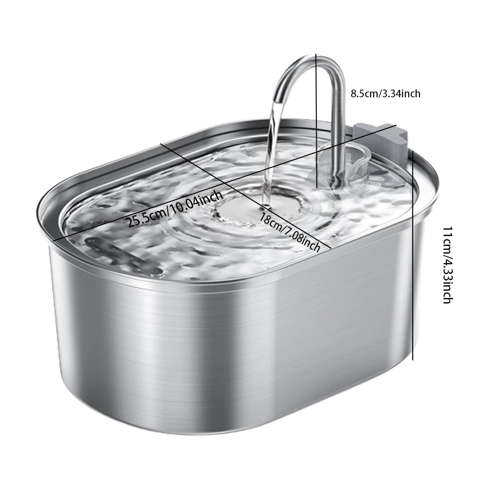 Smart Stainless Steel Cat Water Fountain – 3.2L Ultra-Quiet Automatic Pet Drinking Dispenser with Double Filtration, BPA-Free & Dishwasher Safe