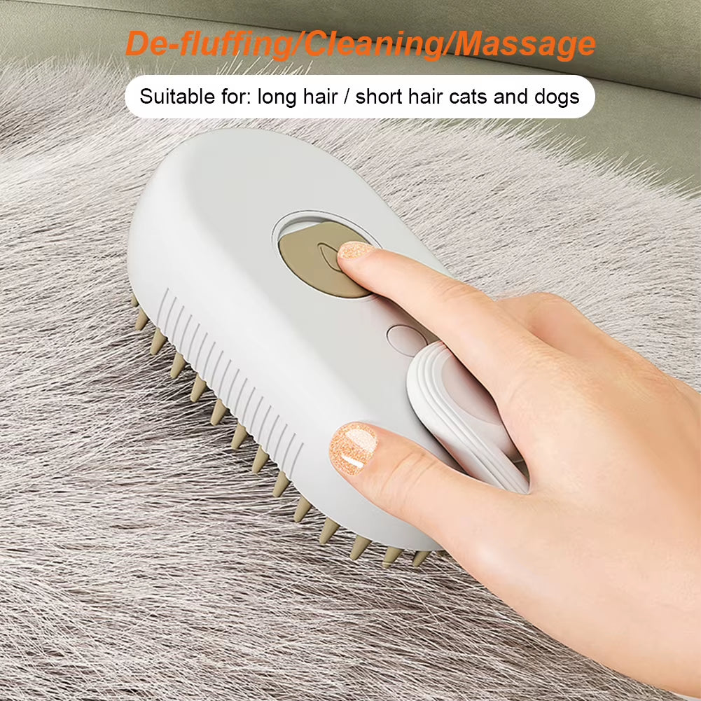 3-in-1 Electric Pet Grooming Brush with Steam Spray - USB Rechargeable Cat and Dog Hair Comb with Massage Feature