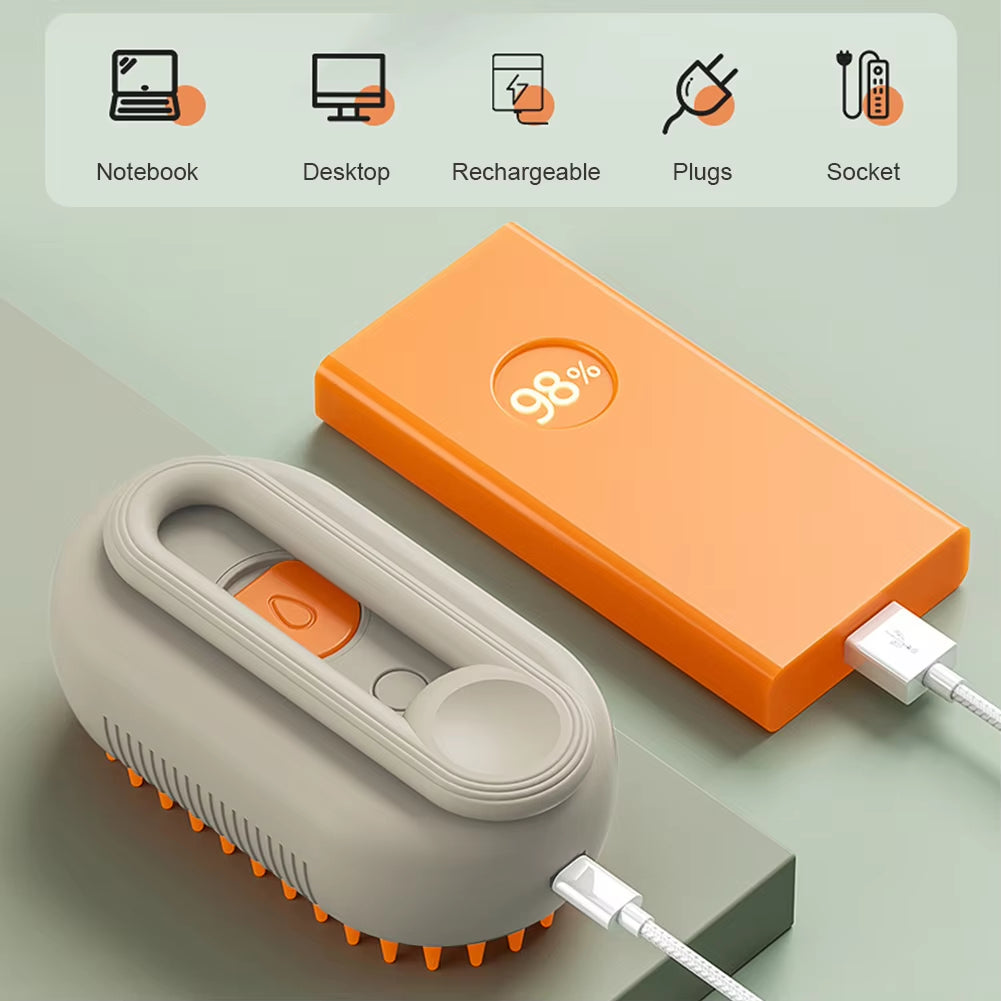 3-in-1 Electric Pet Grooming Brush with Steam Spray - USB Rechargeable Cat and Dog Hair Comb with Massage Feature