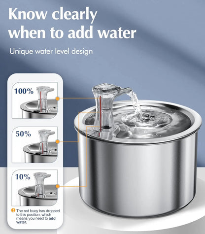 Stainless Steel Automatic Pet Water Fountain – 2L Cat & Dog Water Dispenser with Smart Sensor & Optional Heater