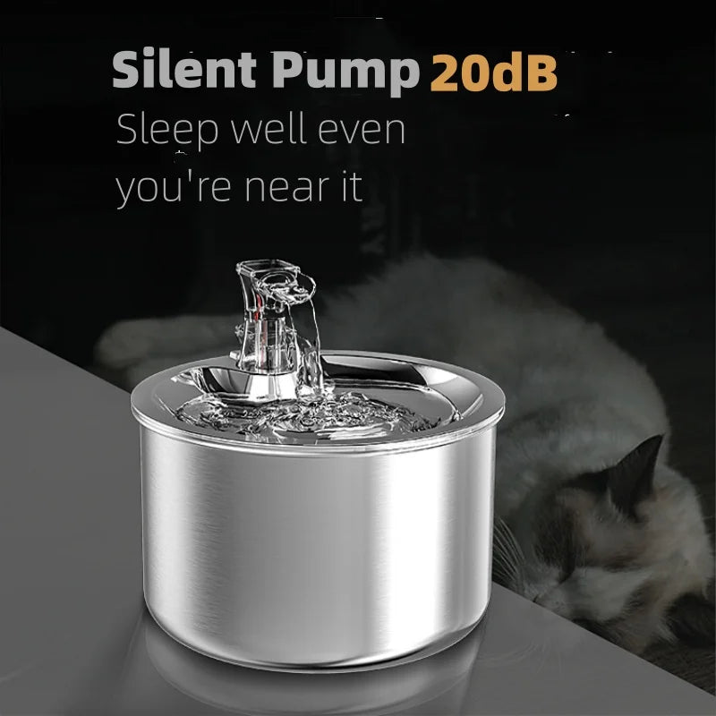 Stainless Steel Automatic Pet Water Fountain – 2L Cat & Dog Water Dispenser with Smart Sensor & Optional Heater