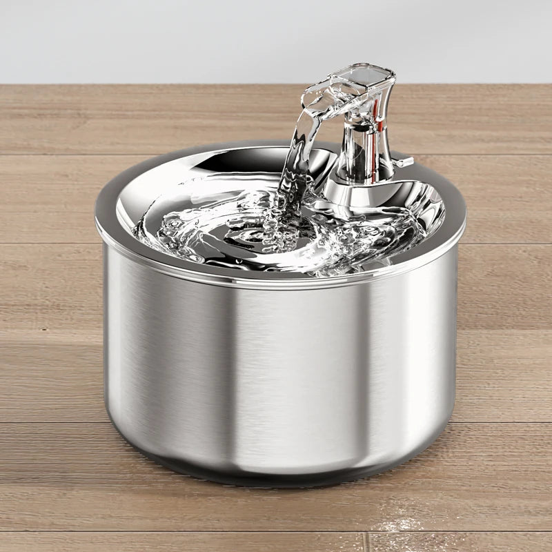 Stainless Steel Automatic Pet Water Fountain – 2L Cat & Dog Water Dispenser with Smart Sensor & Optional Heater
