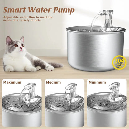 Stainless Steel Automatic Pet Water Fountain – 2L Cat & Dog Water Dispenser with Smart Sensor & Optional Heater