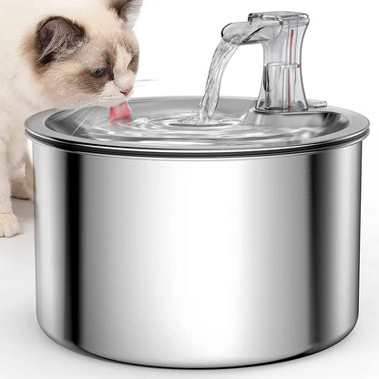 Stainless Steel Automatic Pet Water Fountain – 2L Cat & Dog Water Dispenser with Smart Sensor & Optional Heater