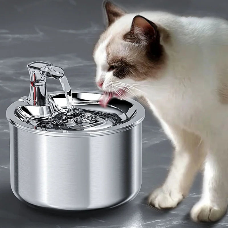 Stainless Steel Automatic Pet Water Fountain – 2L Cat & Dog Water Dispenser with Smart Sensor & Optional Heater