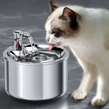 Stainless Steel Automatic Pet Water Fountain – 2L Cat & Dog Water Dispenser with Smart Sensor & Optional Heater