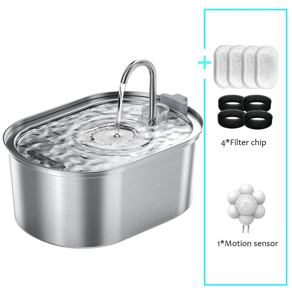 Smart Stainless Steel Cat Water Fountain – 3.2L Ultra-Quiet Automatic Pet Drinking Dispenser with Double Filtration, BPA-Free & Dishwasher Safe