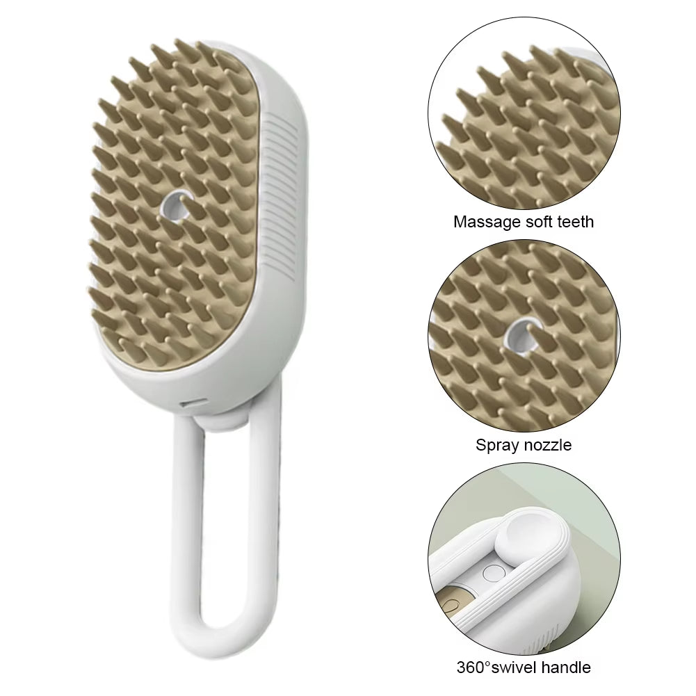 3-in-1 Electric Pet Grooming Brush with Steam Spray - USB Rechargeable Cat and Dog Hair Comb with Massage Feature